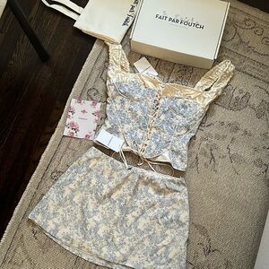 FAIT PAR FOUTCH Blue Toie Corset & Skirt Set